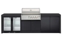 Crossray Premium Black Outdoor Kitchen 4 Burner BBQ, Double Door Cabinet & Double Door Fridge