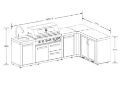 Everdure Neo Black Outdoor Kitchen With Sink & Storage Modules, Corner Cupboard And Fridge (Option 4) -Joes BBQs Store EverdureNeo21BCornerSet Up 3 Dimensions