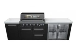 Everdure Neo Black Outdoor Kitchen With BBQ, 208L Double Door Fridge And Storage