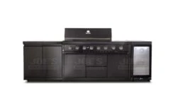 Gasmate Nova Graphite Outdoor Kitchen With Storage, 6 Burner BBQ And Single Door Fridge + Top