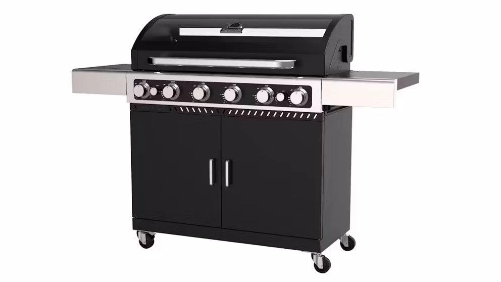 Gasmate Quasar Pro 6 Burner Trolley BBQ With Window In Hood & Side Burner 1 Gasmate Quasar Pro 6 Burner Trolley BBQ With Window In Hood & Side Burner