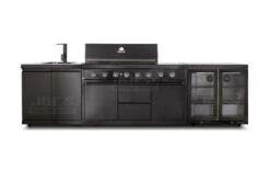 Gasmate Nova Graphite Outdoor Kitchen With Sink, 6 Burner BBQ And Double Door Fridge + Top