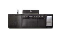Gasmate Nova Graphite Outdoor Kitchen With Sink, 6 Burner BBQ And Single Door Fridge + Top