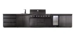 Gasmate Nova Graphite Outdoor Kitchen With Drawers, Sink, BBQ, Single Door Fridge + Top And Storage