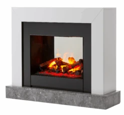 Dimplex 2Kw Ravel Optimyst 3D Electric Fire With Satin White & Black Finish With Concrete Base Effect -Joes BBQs Store RAV20 AU Ravel Angle sPlJlaKj
