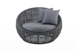 East India Round Daybed 120cm Black Random Weave With Grey Cushion