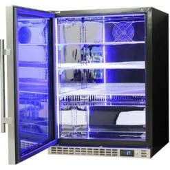Schmick 164 Litre Single Heated Glass Door Stainless Steel Under Bench Bar Fridge - SK156-HD -Joes BBQs Store SK156 SS Schmick Owl Under Bench Quiet Fridge 4 rgva kb
