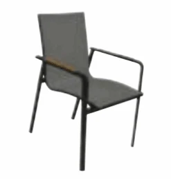 Shelta Diamond Textilene Sling Aluminium Dining Chair With Teak Armrest