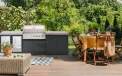 Crossray Outdoor Kitchen 4 Burner BBQ, Double Door Fridge & Storage -Joes BBQs Store TC4K 09 Insitu 700x438 1