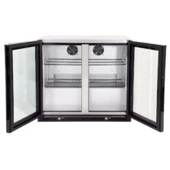 Gasmate 187 Litre Premium Double Glass Door Bar Fridge With Aluminium Interior - BFR2080 -Joes BBQs Store bfr2080 gasmate glass door bar fridge 02a web wfbqzosboghy
