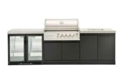 Crossray Outdoor Kitchen 4 Burner BBQ, Double Door Fridge, Storage & Sink