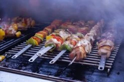 Tucker Stainless Steel 450mm Flat Skewers (6 Pack) -Joes BBQs Store skewers with food 6